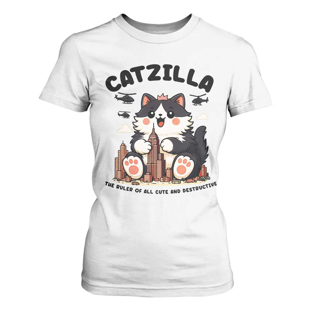 Cute Catzilla T Shirt For Women The Ruler Of All Cute And Destructive Funny TS12 White Print Your Wear