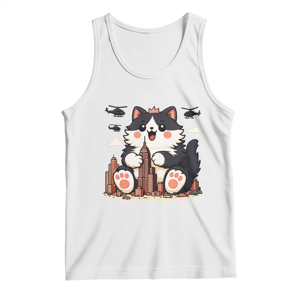 Funny Giant Cat Monster Invades City Tank Top Cat Lover Gift TS12 White Print Your Wear