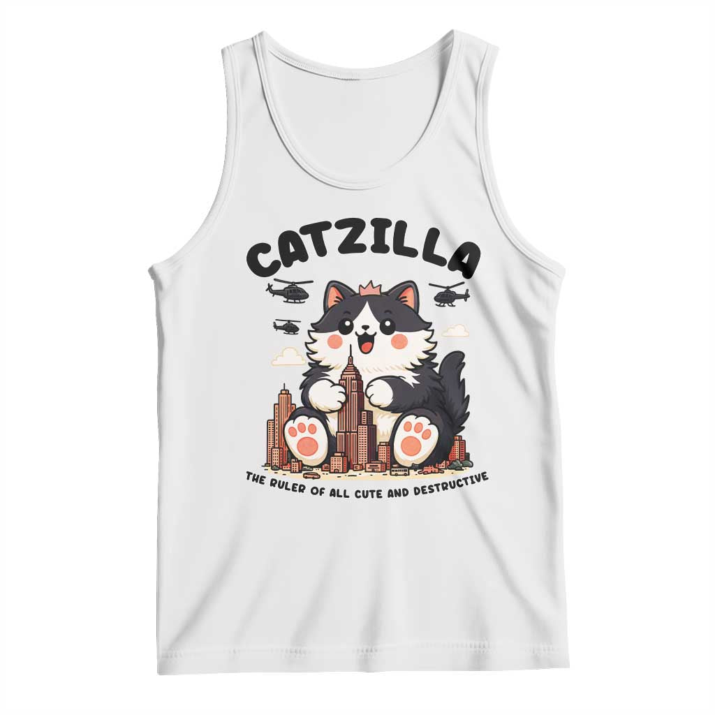 Cute Catzilla Tank Top The Ruler Of All Cute And Destructive Funny TS12 White Print Your Wear
