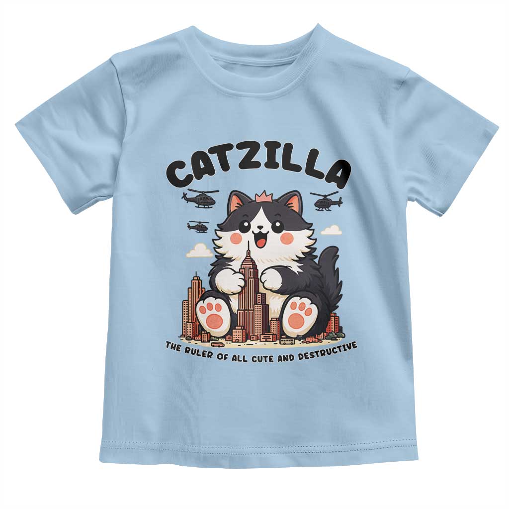 Cute Catzilla Toddler T Shirt The Ruler Of All Cute And Destructive Funny TS12 Light Blue Print Your Wear