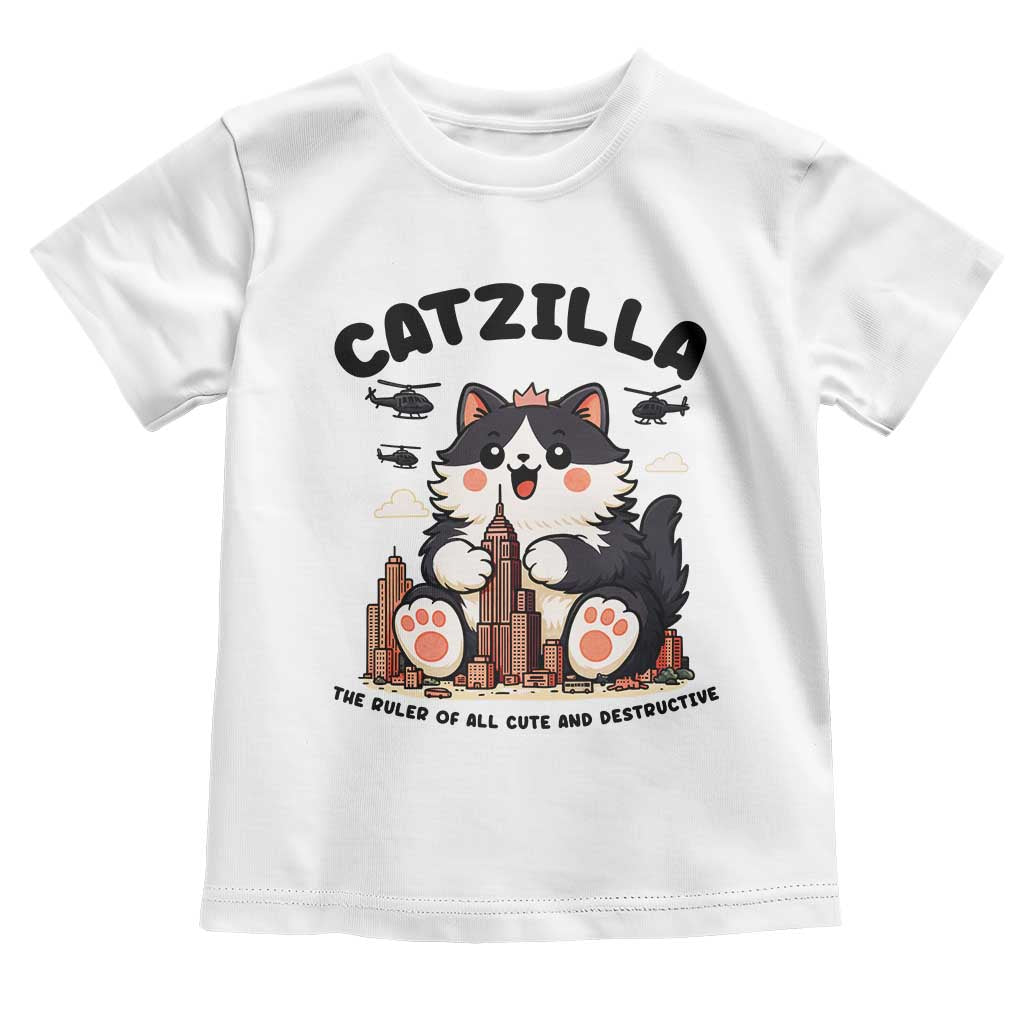 Cute Catzilla Toddler T Shirt The Ruler Of All Cute And Destructive Funny TS12 White Print Your Wear