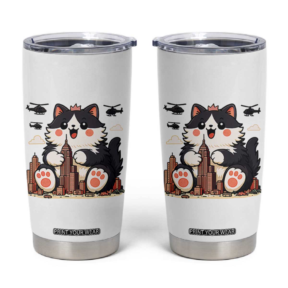 Funny Giant Cat Monster Invades City Tumbler Cup Cat Lover Gift TS12 White Print Your Wear