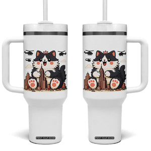 Funny Giant Cat Monster Invades City Tumbler With Handle Cat Lover Gift TS12 One Size: 40 oz White Print Your Wear