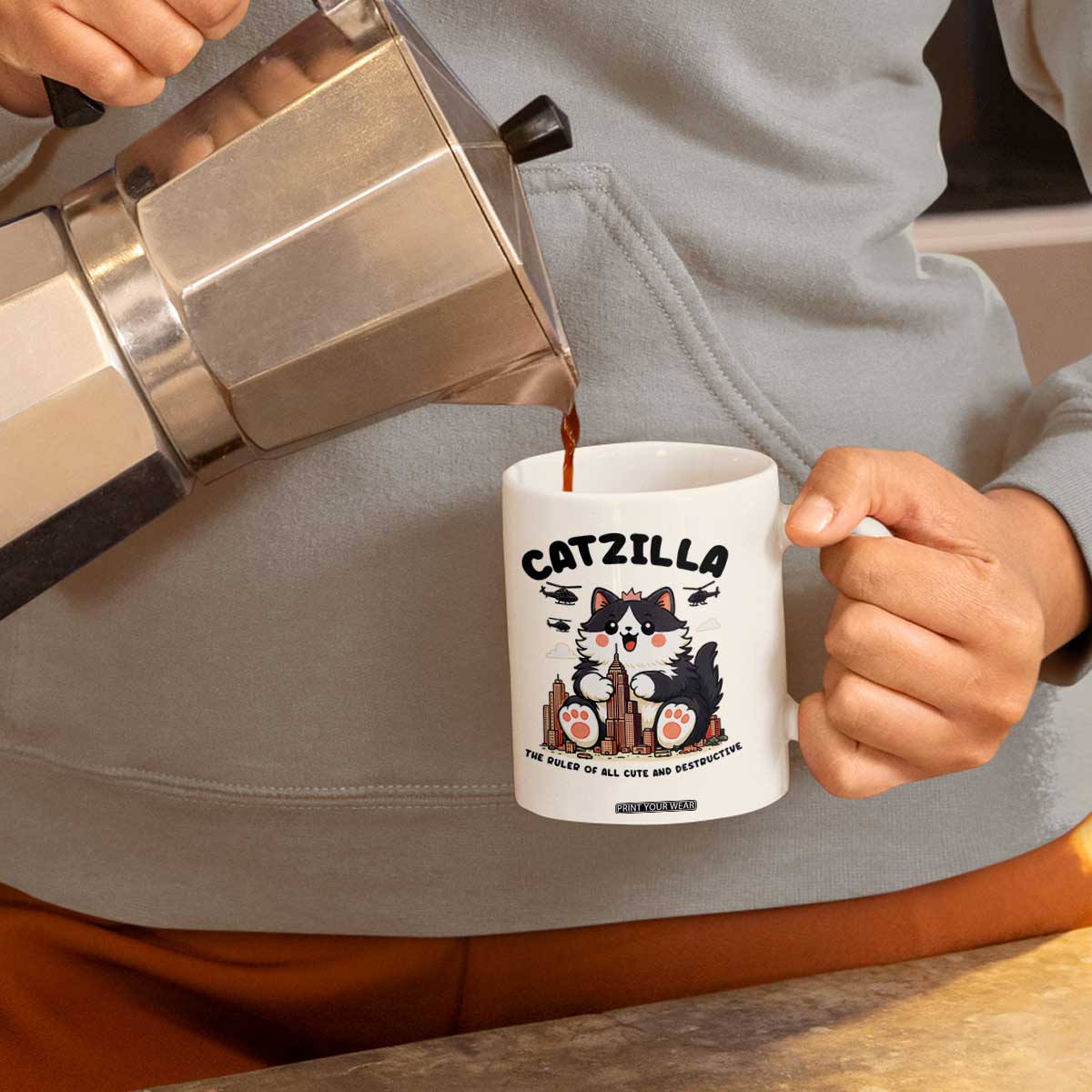 Cute Catzilla Coffee Mug The Ruler Of All Cute And Destructive Funny TS12 Print Your Wear
