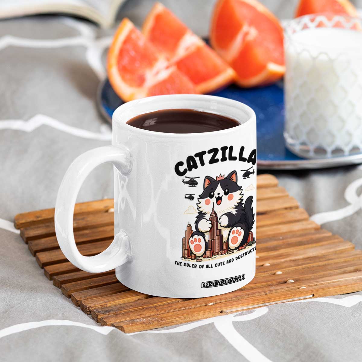 Cute Catzilla Coffee Mug The Ruler Of All Cute And Destructive Funny TS12 Print Your Wear
