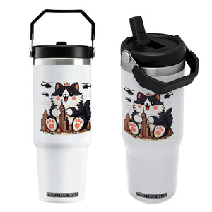 Funny Giant Cat Monster Invades City Flip Straw Tumbler Cat Lover Gift TS12 One Size: 30 oz White Print Your Wear