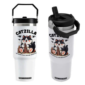 Cute Catzilla Flip Straw Tumbler The Ruler Of All Cute And Destructive Funny TS12 One Size: 30 oz White Print Your Wear