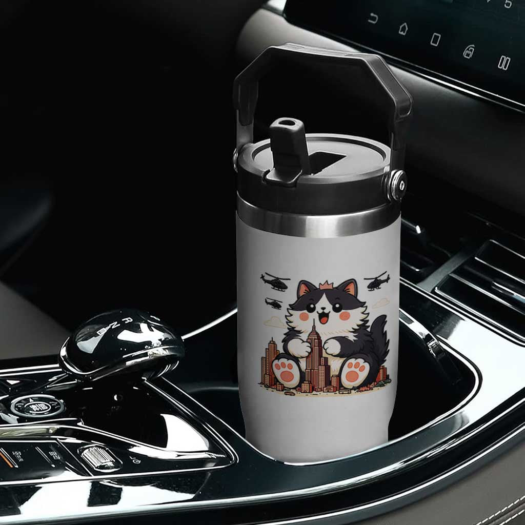 Funny Giant Cat Monster Invades City Flip Straw Tumbler Cat Lover Gift TS12 Print Your Wear