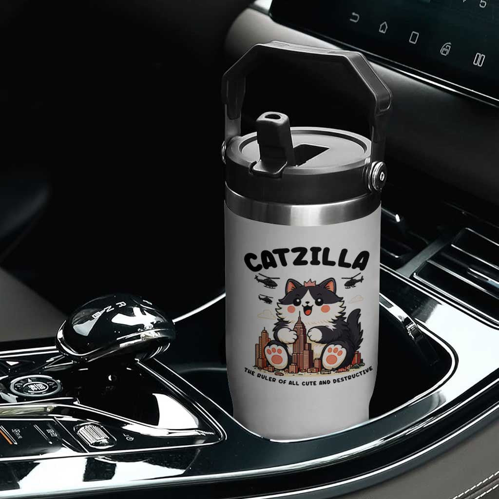 Cute Catzilla Flip Straw Tumbler The Ruler Of All Cute And Destructive Funny TS12 Print Your Wear