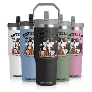 Cute Catzilla Flip Straw Tumbler The Ruler Of All Cute And Destructive Funny TS12 Print Your Wear