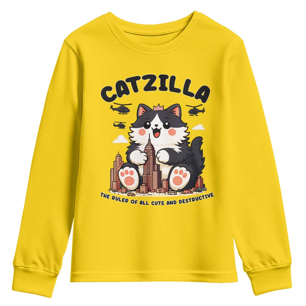 Cute Catzilla Youth Sweatshirt The Ruler Of All Cute And Destructive Funny TS12 Daisy Print Your Wear