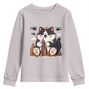 Funny Giant Cat Monster Invades City Youth Sweatshirt Cat Lover Gift TS12 Ice Gray Print Your Wear
