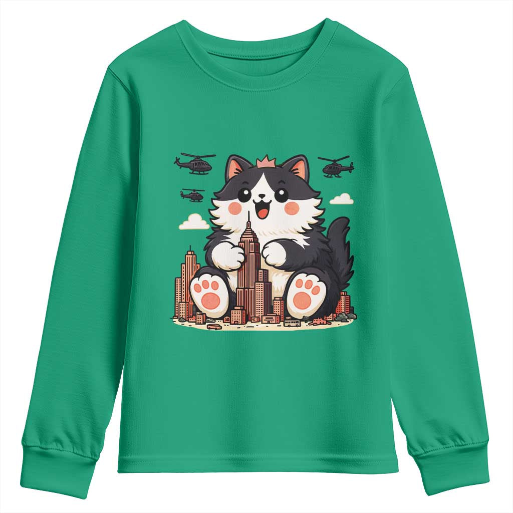 Funny Giant Cat Monster Invades City Youth Sweatshirt Cat Lover Gift TS12 Irish Green Print Your Wear