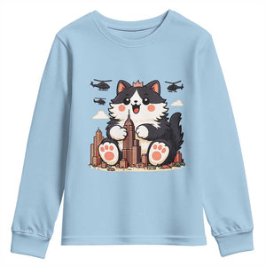 Funny Giant Cat Monster Invades City Youth Sweatshirt Cat Lover Gift TS12 Light Blue Print Your Wear