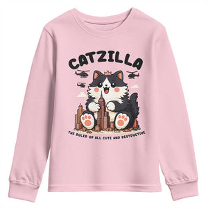Cute Catzilla Youth Sweatshirt The Ruler Of All Cute And Destructive Funny TS12 Light Pink Print Your Wear