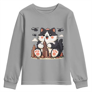 Funny Giant Cat Monster Invades City Youth Sweatshirt Cat Lover Gift TS12 Sport Gray Print Your Wear