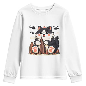 Funny Giant Cat Monster Invades City Youth Sweatshirt Cat Lover Gift TS12 White Print Your Wear