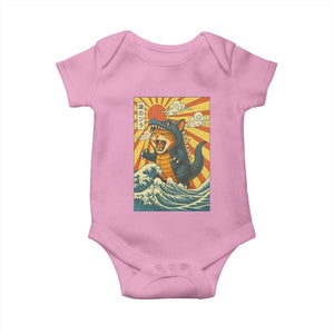 Catzilla Baby Onesie Kawaii Cat Monster Japanese Sun Wave Art TS12 Light Pink Print Your Wear