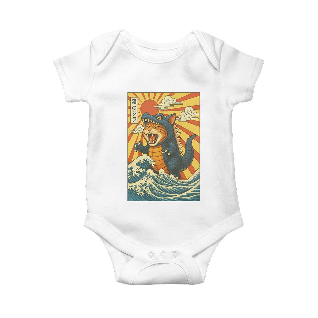 Catzilla Baby Onesie Kawaii Cat Monster Japanese Sun Wave Art TS12 White Print Your Wear