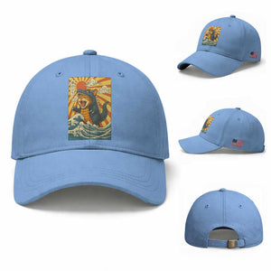 Kawaii Cat Monster Japanese Sun Wave Art Baseball Cap TS12 Baseball Cap Universal Fit Light Blue Print Your Wear