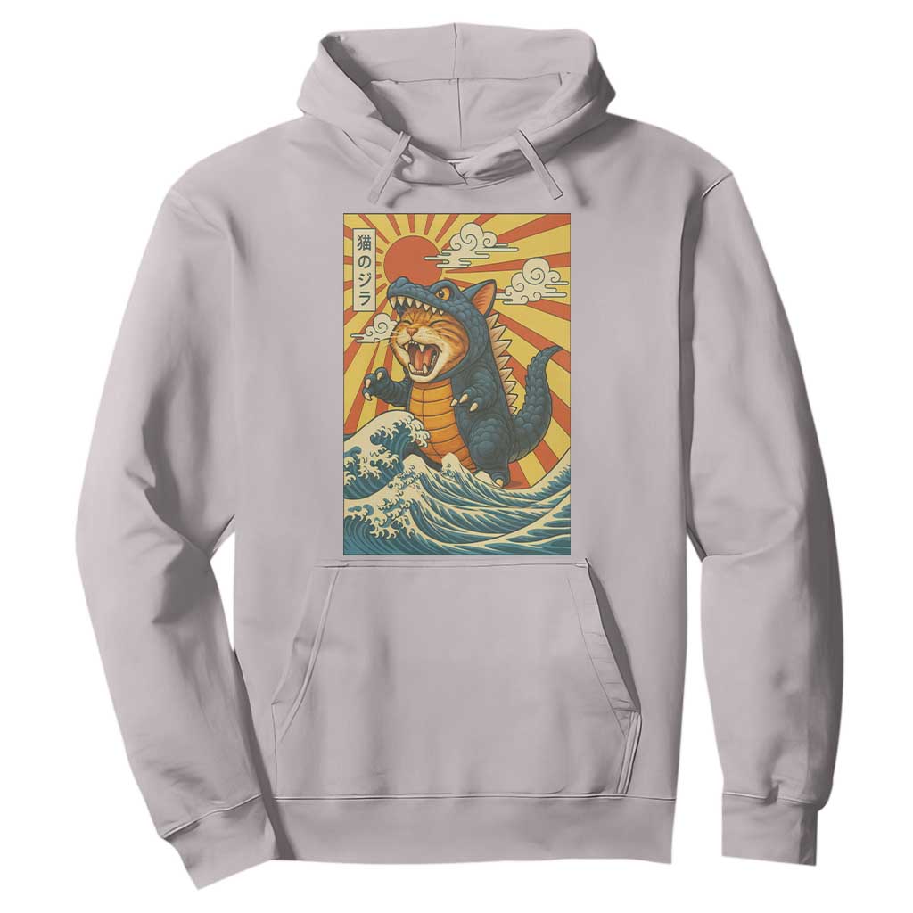 Kawaii Cat Monster Japanese Sun Wave Art Hoodie TS12 Ice Gray Print Your Wear