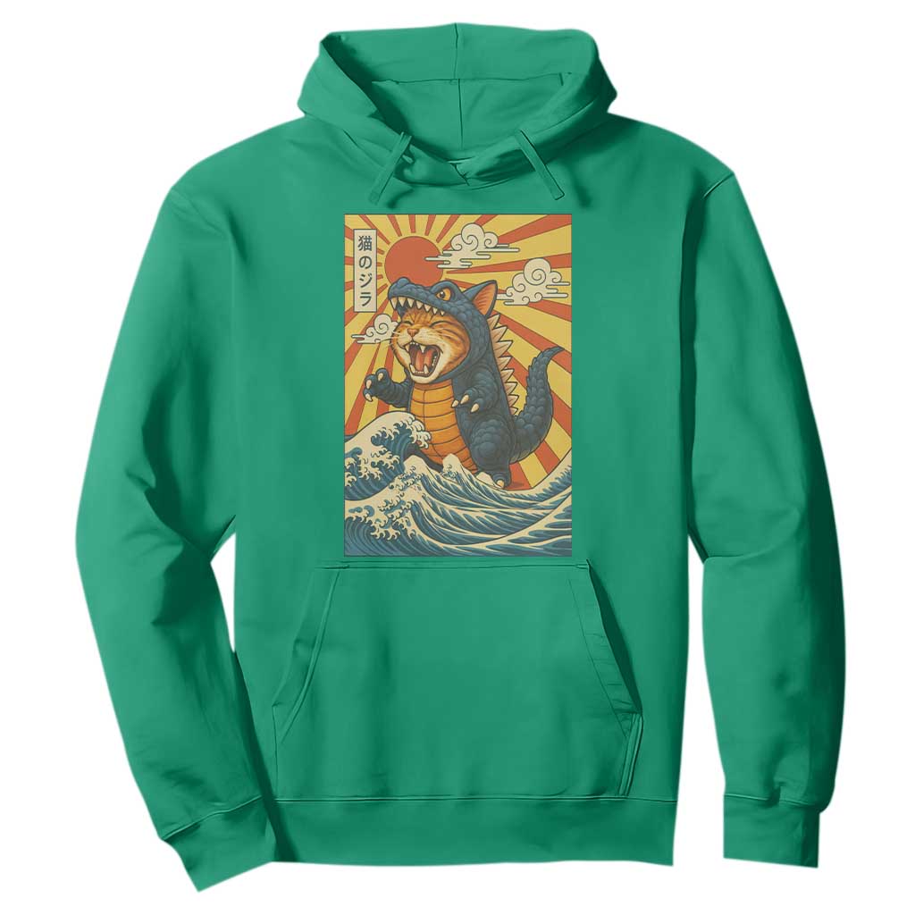 Kawaii Cat Monster Japanese Sun Wave Art Hoodie TS12 Irish Green Print Your Wear