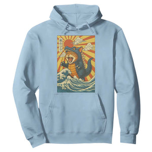 Catzilla Hoodie Kawaii Cat Monster Japanese Sun Wave Art TS12 Light Blue Print Your Wear
