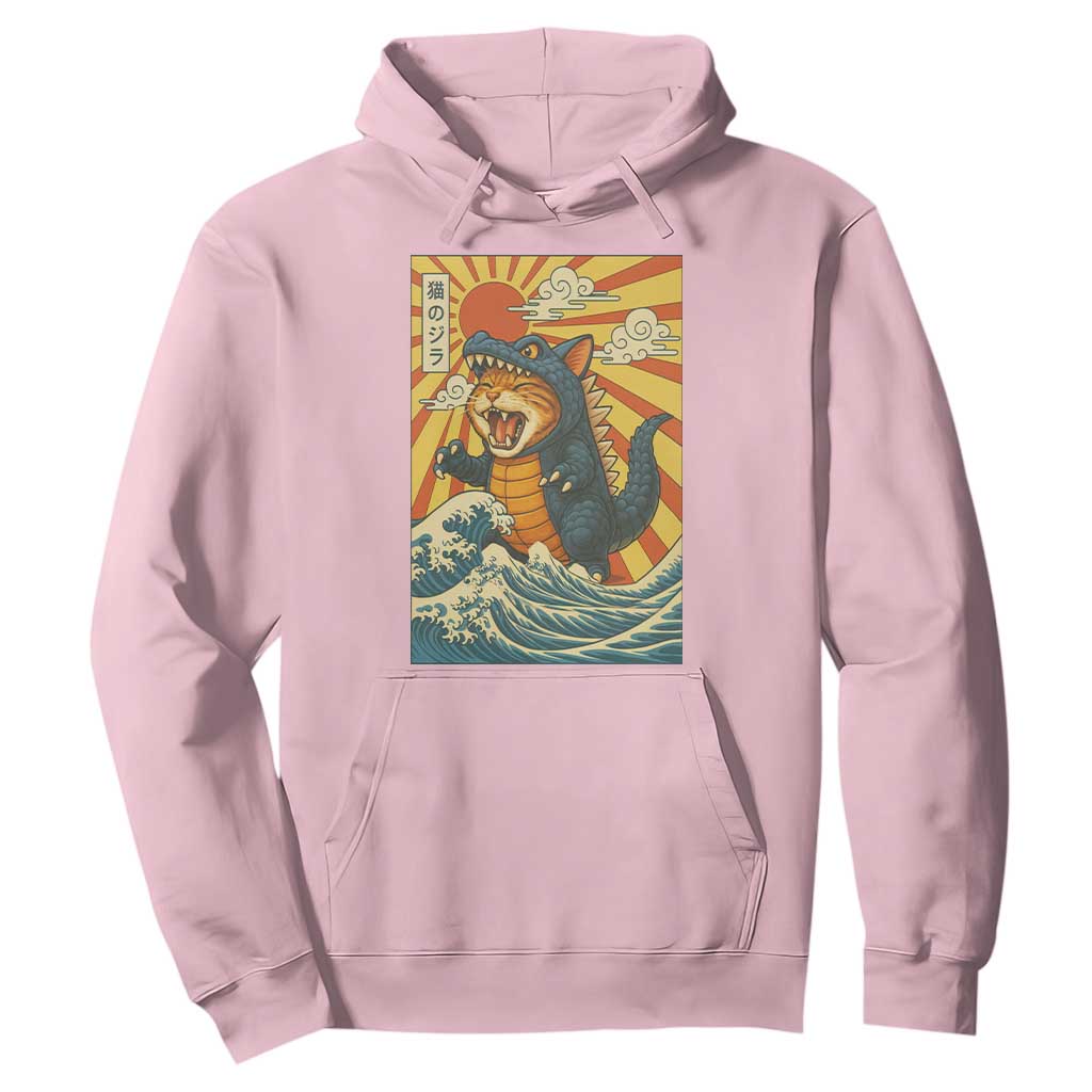 Kawaii Cat Monster Japanese Sun Wave Art Hoodie TS12 Light Pink Print Your Wear