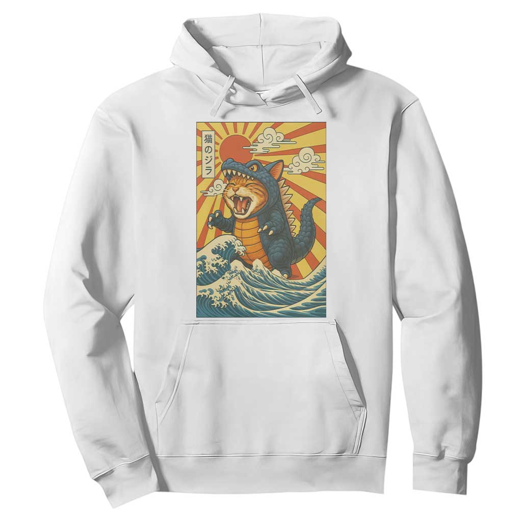 Catzilla Hoodie Kawaii Cat Monster Japanese Sun Wave Art TS12 White Print Your Wear