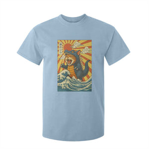 Catzilla T Shirt For Kid Kawaii Cat Monster Japanese Sun Wave Art TS12 Light Blue Print Your Wear