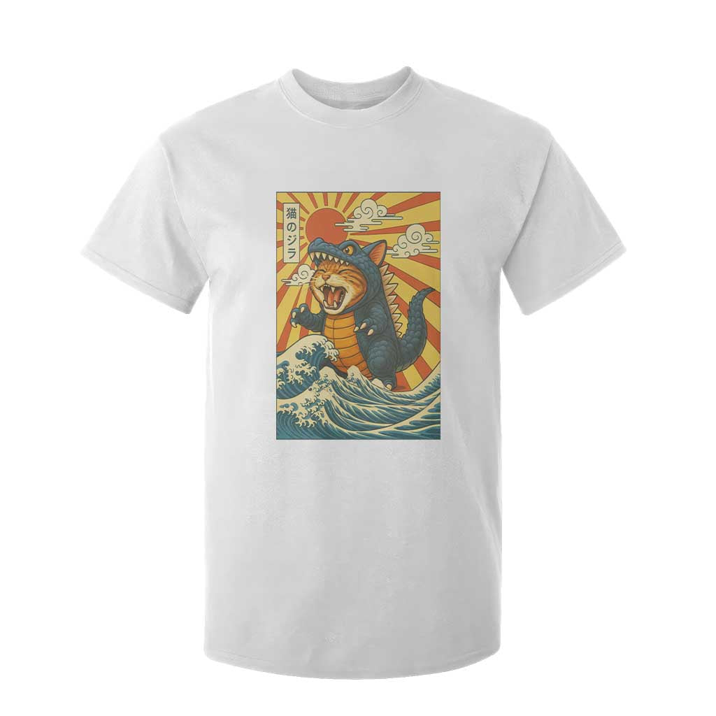 Catzilla T Shirt For Kid Kawaii Cat Monster Japanese Sun Wave Art TS12 White Print Your Wear