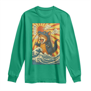 Kawaii Cat Monster Japanese Sun Wave Art Long Sleeve Shirt TS12 Irish Green Print Your Wear