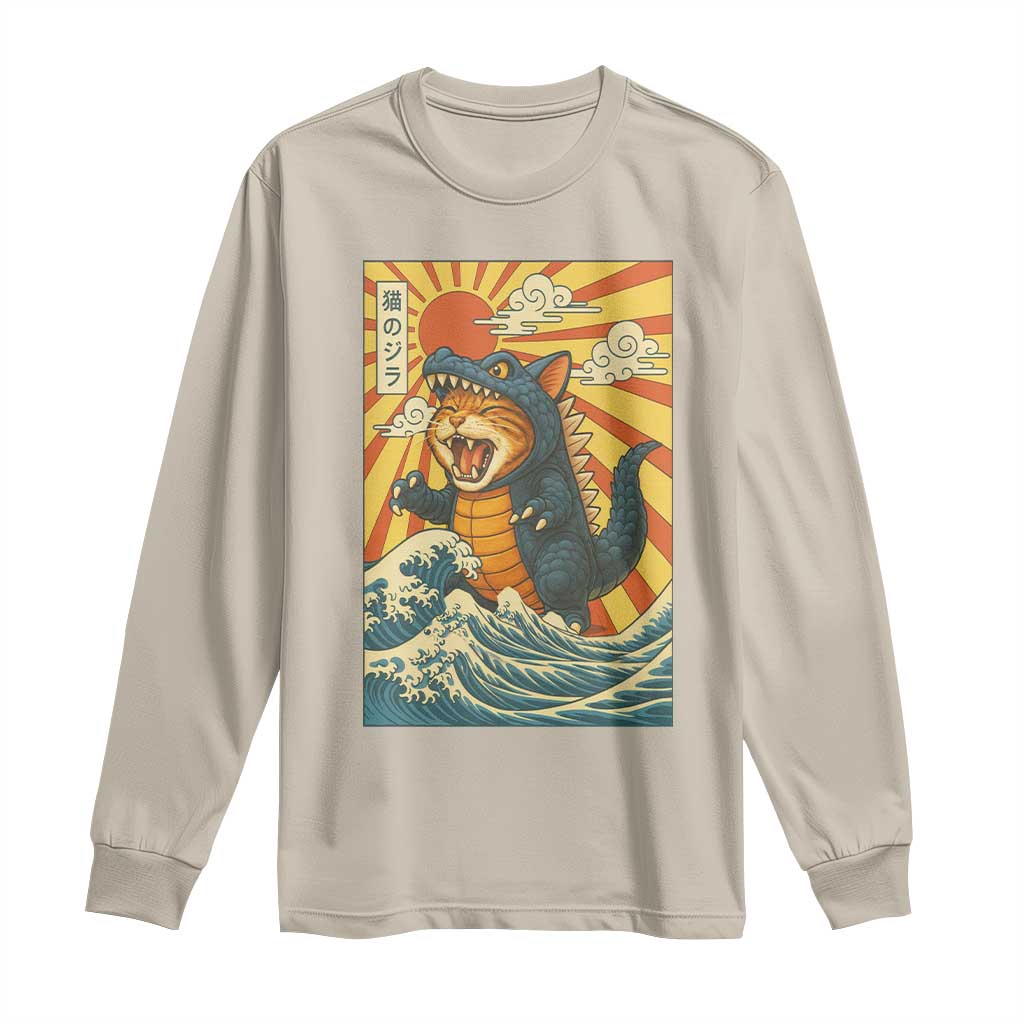 Kawaii Cat Monster Japanese Sun Wave Art Long Sleeve Shirt TS12 Sand Print Your Wear