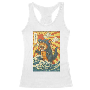 Catzilla Racerback Tank Top Kawaii Cat Monster Japanese Sun Wave Art TS12 White Print Your Wear