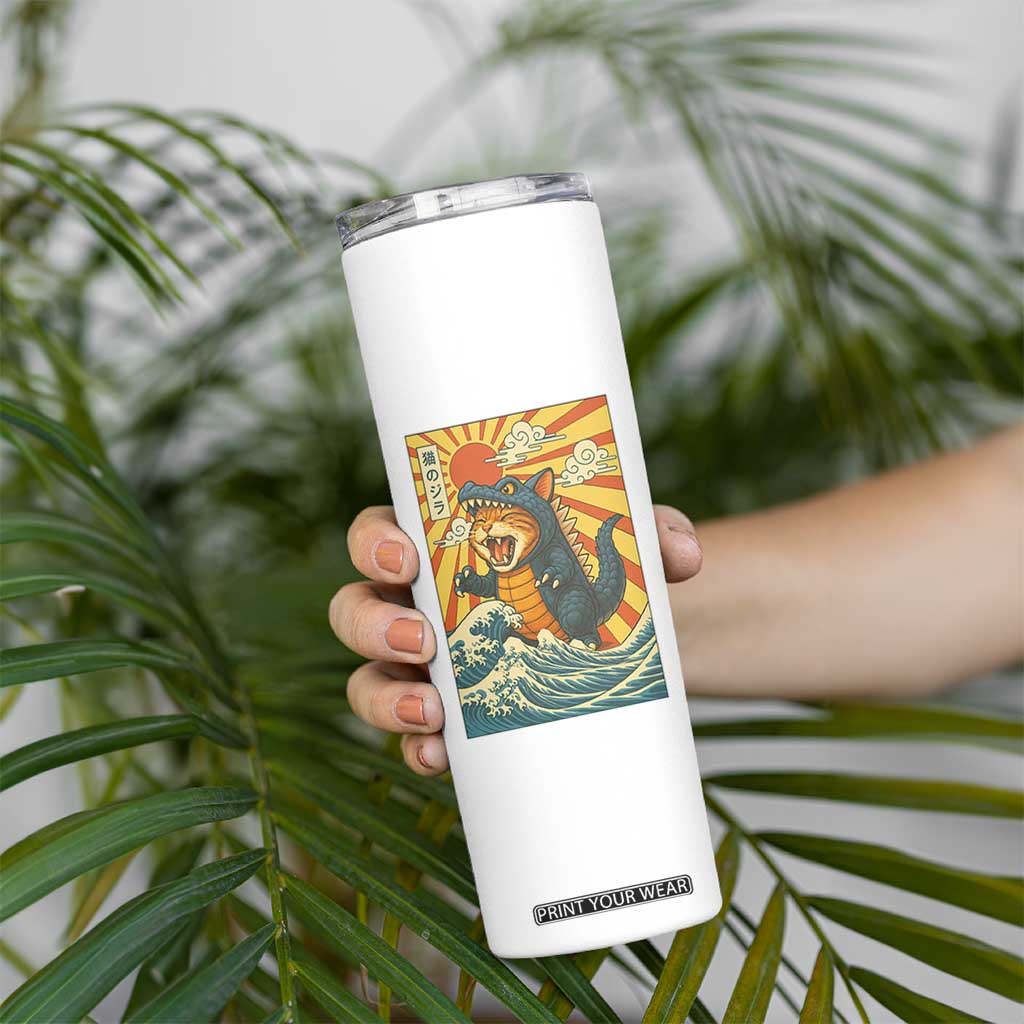 Catzilla Skinny Tumbler Kawaii Cat Monster Japanese Sun Wave Art TS12 Print Your Wear