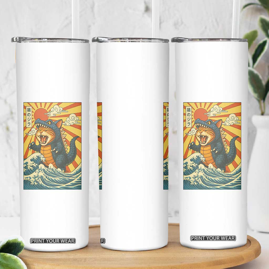 Catzilla Skinny Tumbler Kawaii Cat Monster Japanese Sun Wave Art TS12 Print Your Wear
