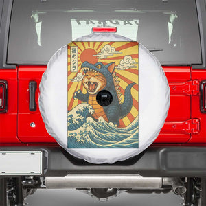 Catzilla Spare Tire Cover Kawaii Cat Monster Japanese Sun Wave Art TS12 White Print Your Wear