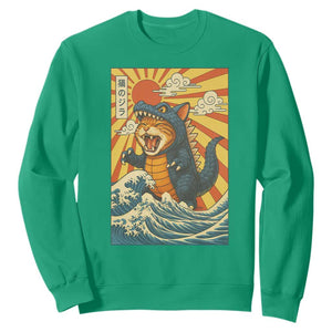 Catzilla Sweatshirt Kawaii Cat Monster Japanese Sun Wave Art TS12 Irish Green Print Your Wear