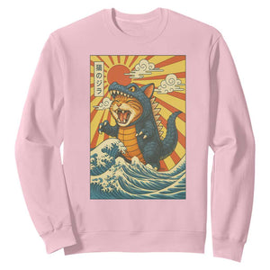 Catzilla Sweatshirt Kawaii Cat Monster Japanese Sun Wave Art TS12 Light Pink Print Your Wear