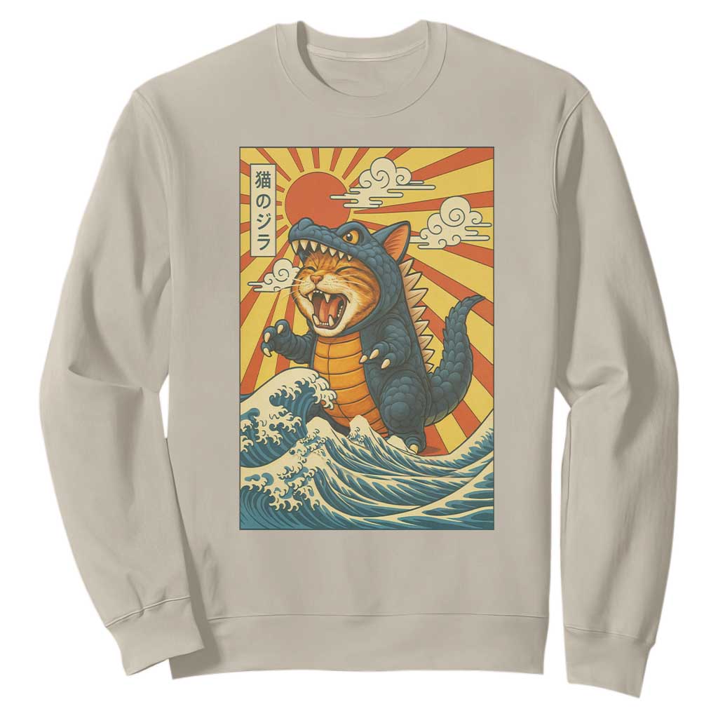 Kawaii Cat Monster Japanese Sun Wave Art Sweatshirt TS12 Sand Print Your Wear