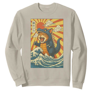 Catzilla Sweatshirt Kawaii Cat Monster Japanese Sun Wave Art TS12 Sand Print Your Wear