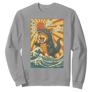 Catzilla Sweatshirt Kawaii Cat Monster Japanese Sun Wave Art TS12 Sport Gray Print Your Wear
