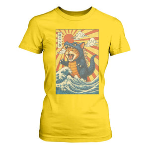 Catzilla T Shirt For Women Kawaii Cat Monster Japanese Sun Wave Art TS12 Daisy Print Your Wear