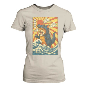 Catzilla T Shirt For Women Kawaii Cat Monster Japanese Sun Wave Art TS12 Sand Print Your Wear