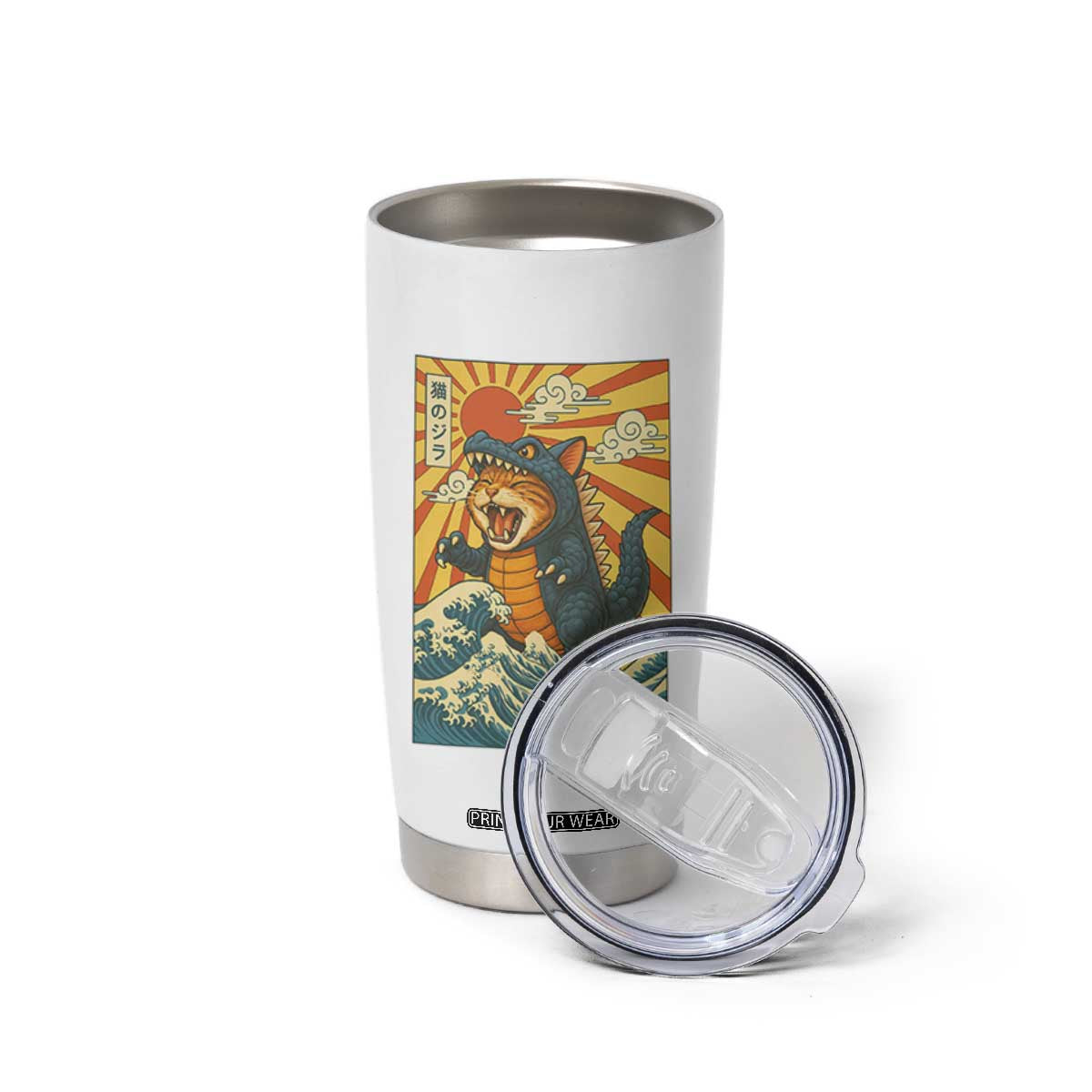 Kawaii Cat Monster Japanese Sun Wave Art Tumbler Cup TS12 Print Your Wear