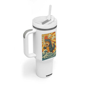 Catzilla Tumbler With Handle Kawaii Cat Monster Japanese Sun Wave Art TS12 Print Your Wear