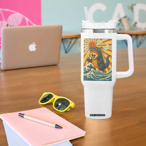 Catzilla Tumbler With Handle Kawaii Cat Monster Japanese Sun Wave Art TS12 Print Your Wear