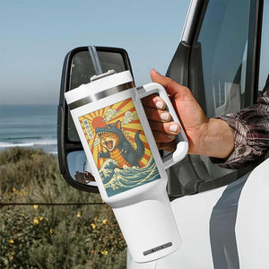 Catzilla Tumbler With Handle Kawaii Cat Monster Japanese Sun Wave Art TS12 Print Your Wear