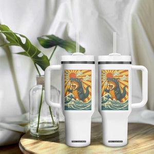 Catzilla Tumbler With Handle Kawaii Cat Monster Japanese Sun Wave Art TS12 Print Your Wear