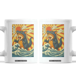 Kawaii Cat Monster Japanese Sun Wave Art Coffee Mug TS12 White Print Your Wear